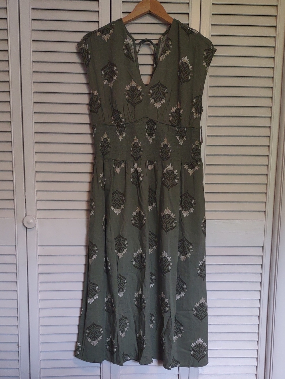 NWT Old Navy Waist-defined Midi Dress Block Print Green Size M